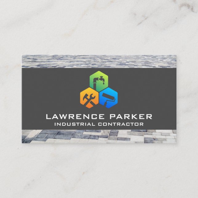 Builder Repair Icons | Construction Worker Business Card (Front)