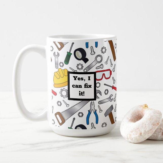 Builder various hand tools & gear coffee mug (With Donut)