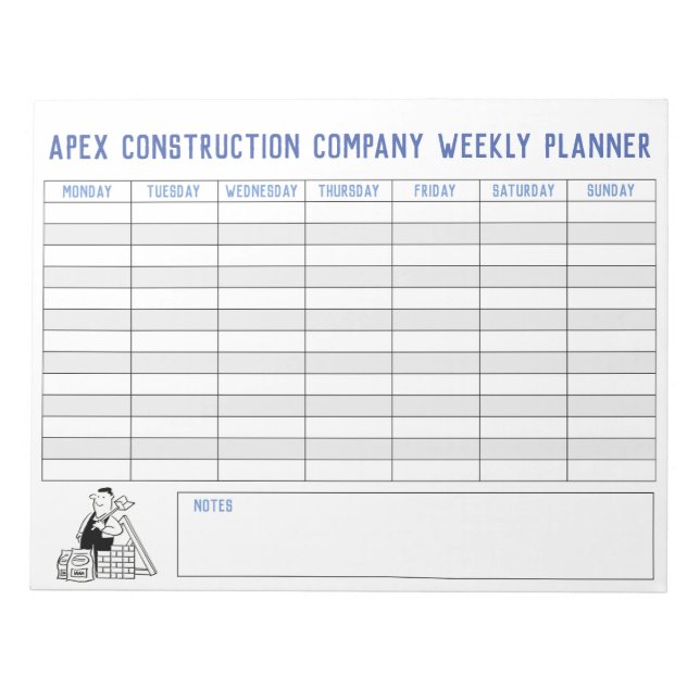 Builder Weekly Planner with Title to Personalise. Notepad (Front)