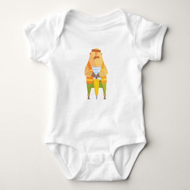 Builder With Jackhammer On Construction Site Baby Bodysuit (Front)