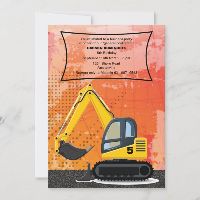 Builder's Backhoe Invitation (Front)