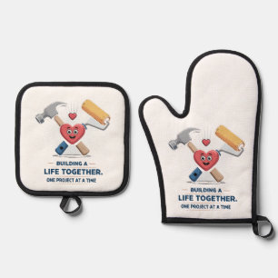 Building A Life Together   Cute DIY Couple Home  Oven Mitt & Pot Holder Set