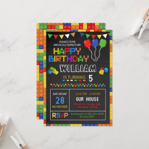 Building Block Birthday Invitation, Puzzle Invite