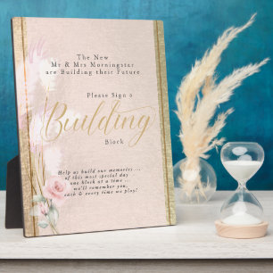 Building Block Gold Blush Pampas Grass  Plaque