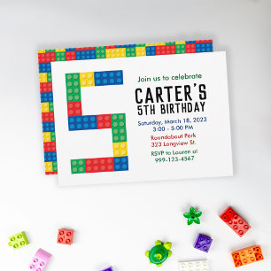 Building Block Party Invitation for 5th Party