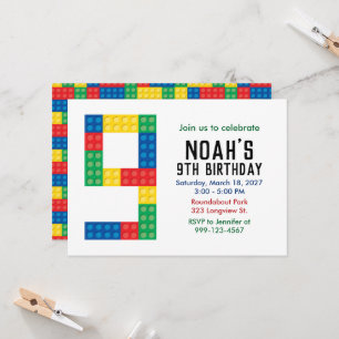 Building Block Party Invitation for 9th Party