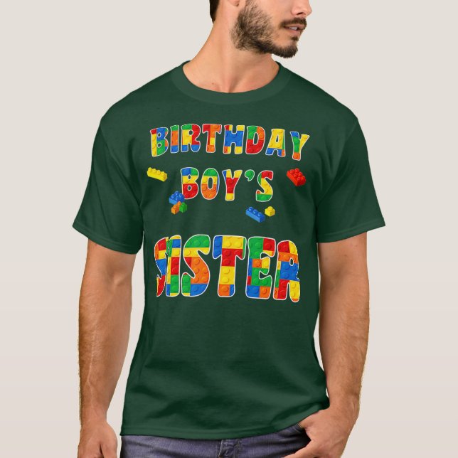 Building Block Sister Of Birthday Boy Colourful T-Shirt (Front)