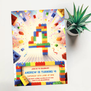 Building Blocks 4th Birthday Invitation