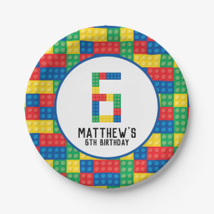 Building Blocks 6th Birthday Paper Plates