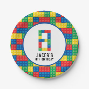 Building Blocks 8th Birthday Paper Plates
