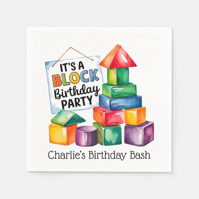 Building Blocks at the Birthday Bash Napkin (Front)