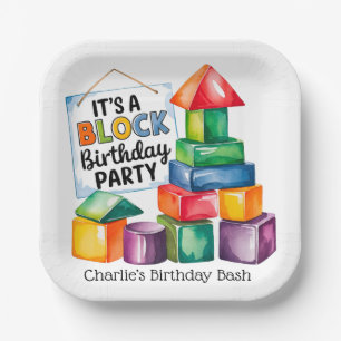 Building Blocks at the Birthday Bash Paper Plate