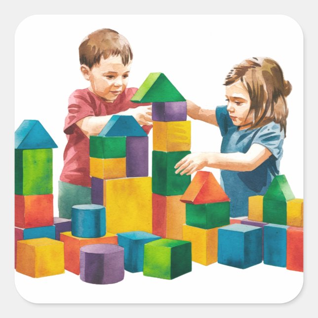Building Blocks at the Birthday Bash Square Sticker (Front)