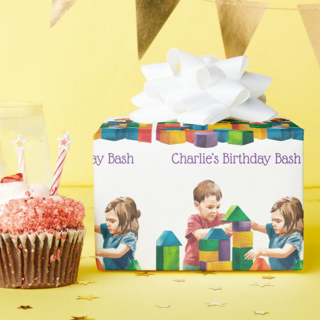 Building Blocks at the Birthday Bash Wrapping Paper (Birthday Party)