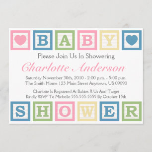 Building Blocks Baby Shower Invitiations (Pink) Invitation