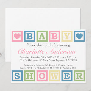 Building Blocks Baby Shower Invitiations (Pink) Invitation