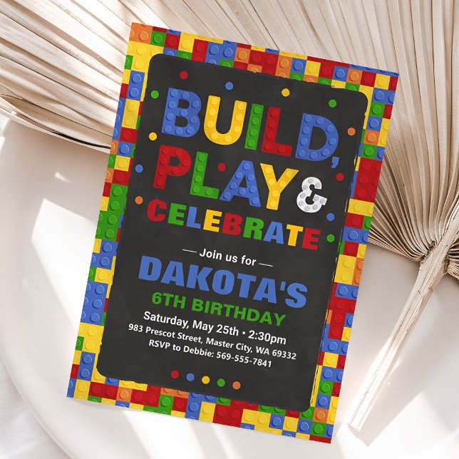 Building Blocks Birthday Boy Bricks Invitation (Creator Uploaded)