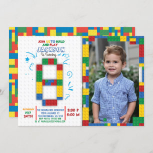 Building Blocks Birthday Bricks 8 years Invitation