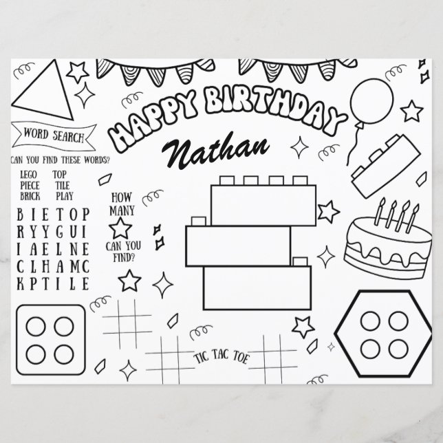 Building Blocks Birthday Colouring Page Party Deco (Front)