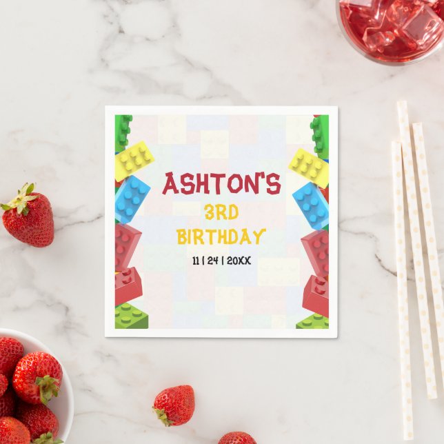 Building Blocks Birthday Invitation, Boys Birthday Napkin (Insitu)