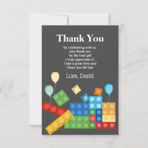 building blocks, block, toy brick thank you card
