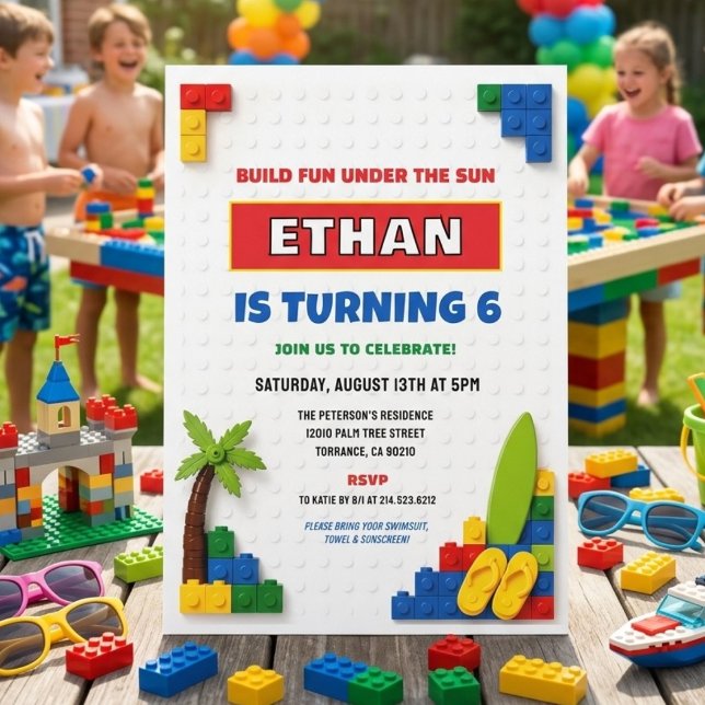 Building Blocks Boy 6th Birthday Kids Bricks Party Invitation (Creator Uploaded)