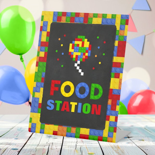 Building Blocks Boy Birthday Food Party Pedestal Sign (Creator Uploaded)
