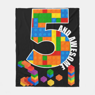 Building Blocks Bricks 5 Year Old Awesome Birthday Fleece Blanket