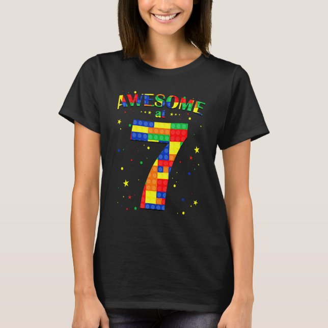 Building Blocks Bricks Awesome At 7 Years Old Birt T-Shirt (Front)