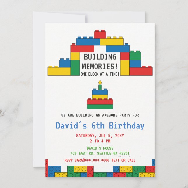 Building Blocks Building Bricks Blocks Birthday  Invitation (Front)