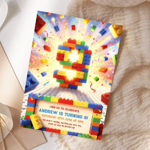 Building Blocks Colourful 9th Birthday Invitation