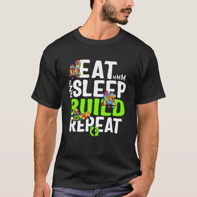 Building Blocks Eat Sleep Build Repeat For Boys Ki T-Shirt (Front)