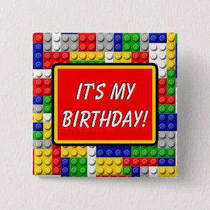 Building Blocks Primary Birthday Party Boy 15 Cm Square Badge