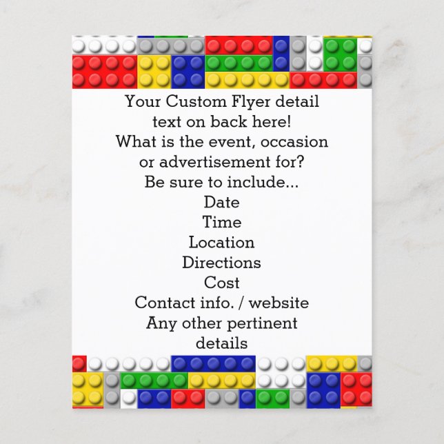 Building Blocks Primary Colour Boy's Birthday/Part Flyer (Back)