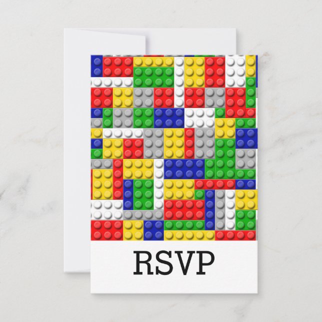 Building Blocks Primary Colour Boy's Birthday/Part RSVP Card (Front)