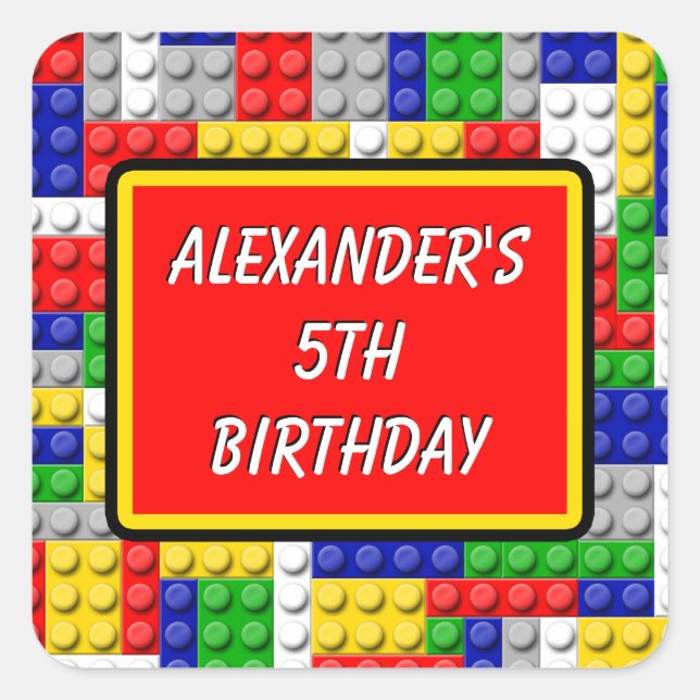 Building Blocks Primary Colour Boy's Birthday/Part Square Sticker (Front)