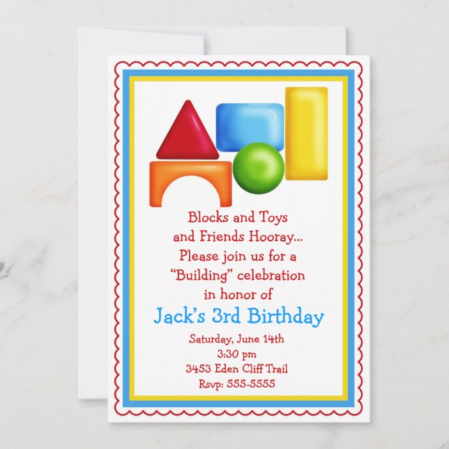 Building Blocks Toy Invitations (Front)