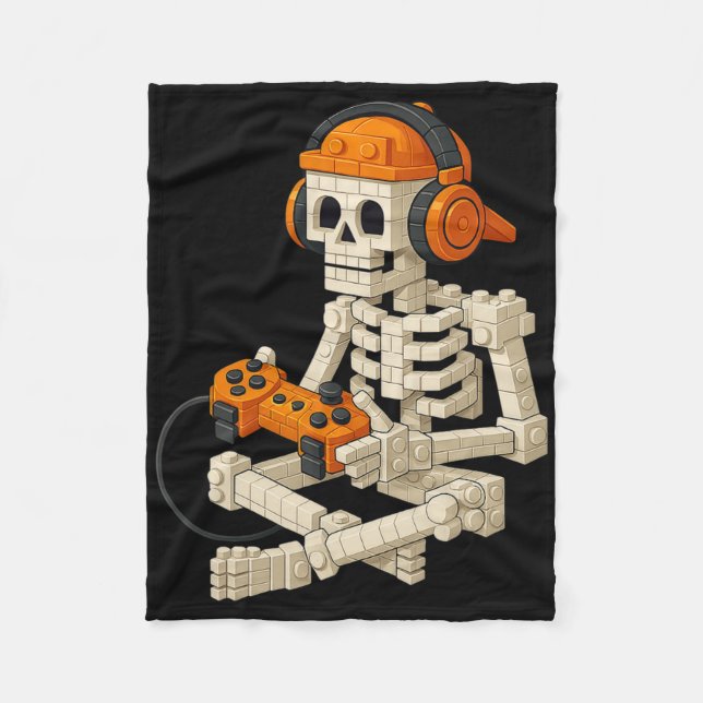 Building Brick Skeleton Video Gaming Halloween Cos Fleece Blanket (Front)