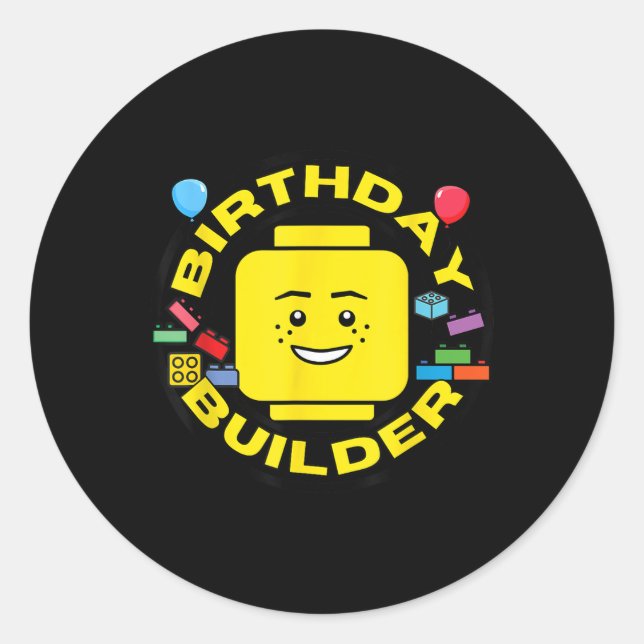 Building Bricks Birthday Builder Blocks Figure  Classic Round Sticker (Front)