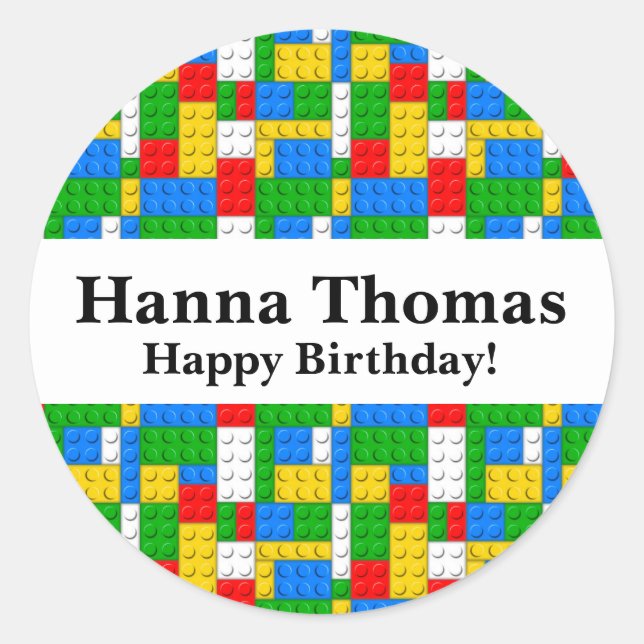 Building Bricks Birthday Classic Round Sticker (Front)