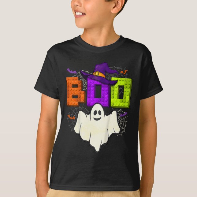 Building Bricks Boo Halloween Ghost Witch Group Bo T-Shirt (Front)