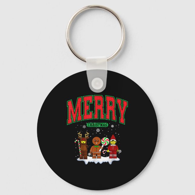 Building Bricks Merry Christmas Figures Family Mat Key Ring (Front)
