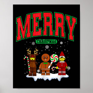 Building Bricks Merry Christmas Figures Family Mat Poster