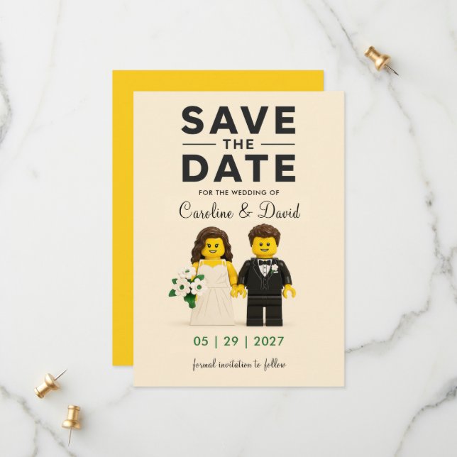Building Bricks Toy Blocks Characters Wedding Save The Date (Front/Back In Situ)