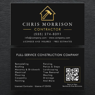 Building Construction Black Metallic Gold QR Code Business Card