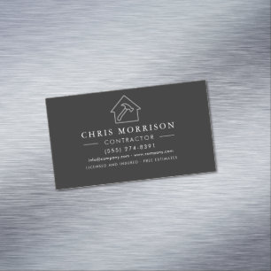 Building Construction Black Silver Magnetic Business Card