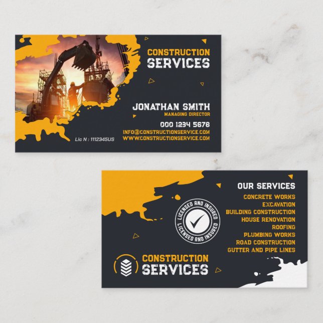 Building Construction, Concrete works, Excavation Business Card (Front/Back)