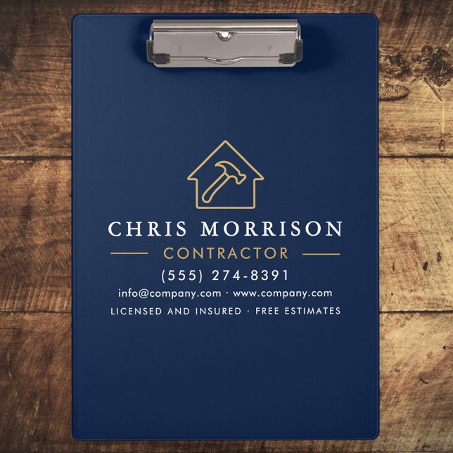 Building Construction Contractor Navy Blue Gold Clipboard (Creator Uploaded)
