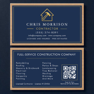 Building Construction Gold Metallic Wood QR Code Business Card