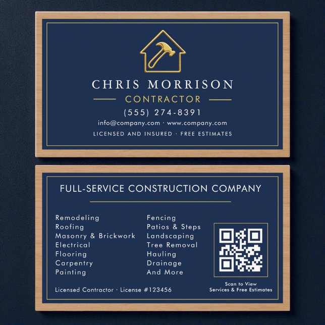 Building Construction Gold Metallic Wood QR Code Business Card (Creator Uploaded)